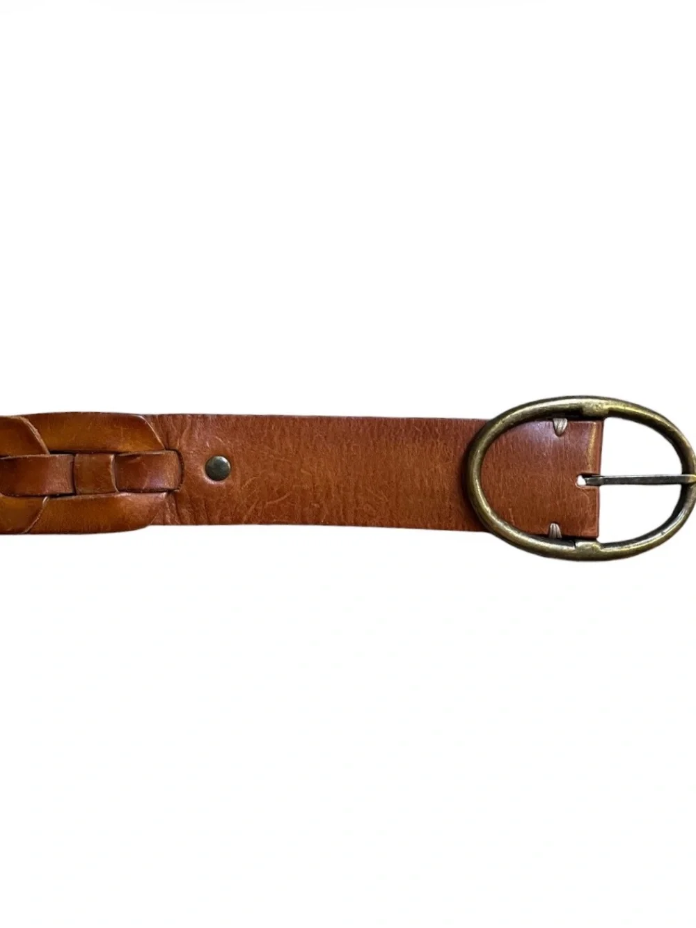 Linea Pelle Brown Woven Leather Belt w/Solid Brass Buckle, sz Large